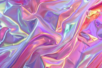 Fototapeta premium Ethereal holographic metallic foil background with abstract modern curves