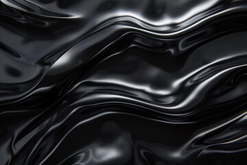 Fototapeta premium Abstract black wave banner with fluid curves on dark background.