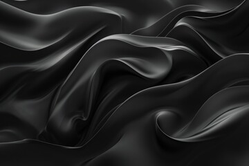 Obraz premium Abstract black wave banner with fluid curves on dark background.