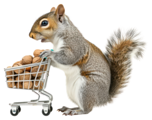 PNG Squirrel holding shopping cart animal mammal rodent.