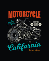 T-shirt or poster design with an illustration of an old motorcycle. Original vector illustration in vintage style.