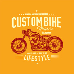 Motorcycle poster. Original vector illustration in vintage style. T-shirt design.