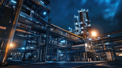 Obraz premium Illuminated Refinery at Night