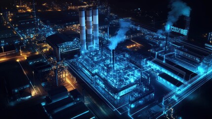 Obraz premium Industrial Complex Illuminated at Night