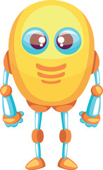 Funny robot character. Yellow plastic tech toy