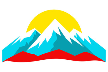 Vector Design of Majestic Snowcapped Mountains with Warm Sunset Colors
