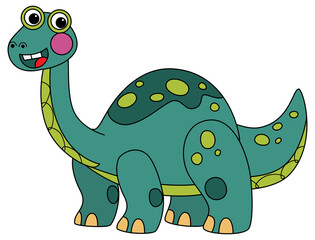 cartoon scene with happy prehistoric animal brontosaurus diplodocus dino dinosaur smiling and walking isolated on white background illustration for children