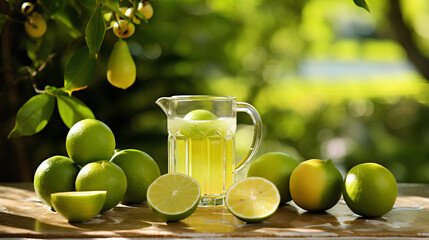 Cold refreshing summer drink or lemonade with lime.