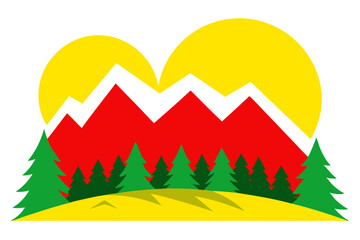 Majestic Mountains Drenched in Lush Green Forests Illustrated in Vectors





