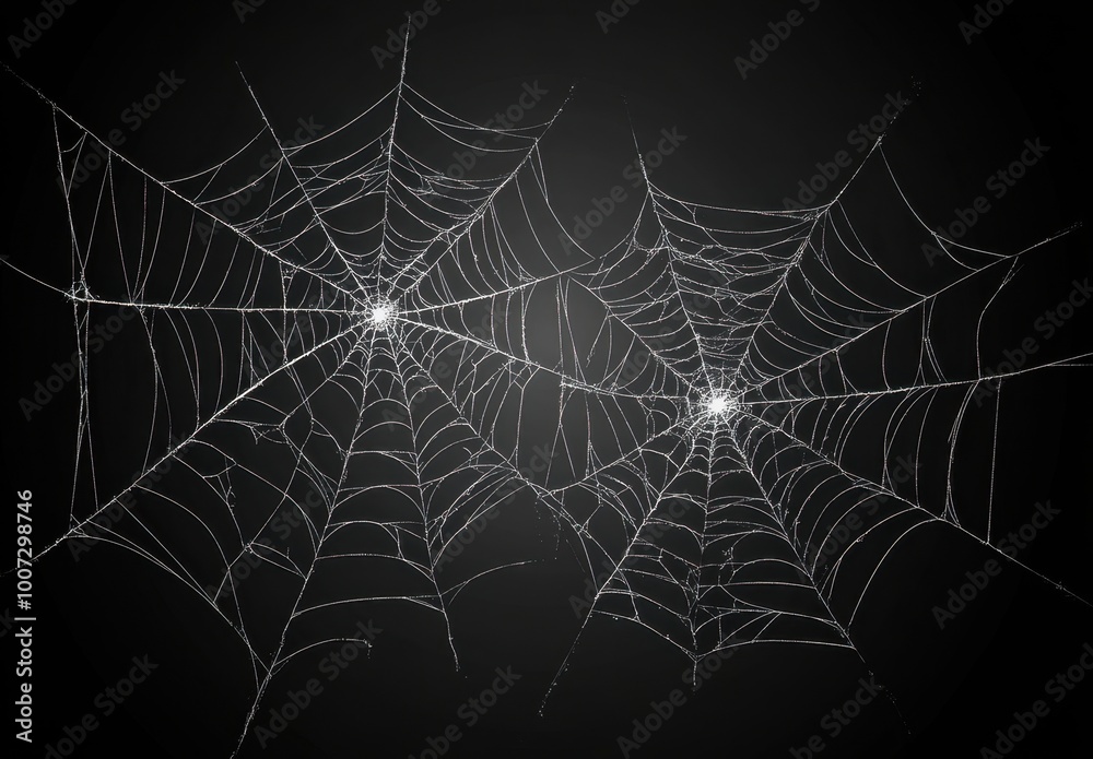 Wall mural white vector spider webs on a black background halloween design elements generative ai