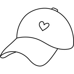 Cute doodle baseball cap with heart and visor from fashion of 90s and 00s. Sport hat in side view as badge of Y2k. Hand drawn summer cap for children and adults. Nostalgia for 1990s aesthetic.