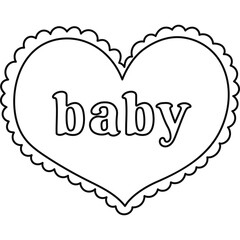 Cute line doodle heart with lettering Baby in Y2k aesthetic. Retro love symbol from 90s and 00s. Hand drawn simple heart with typography isolated on white background. Nostalgia for 1990s vibes.