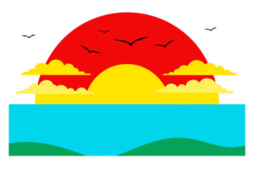 Charming Vector Illustration Showcasing Seagulls Against a Sunny Beach Scene
