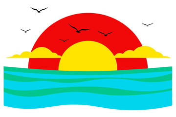 Tranquil Beach Scene with Playful Seagulls in Stunning Vector Illustration
