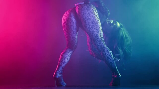 Gorgeous Woman Dancing Sexy Movements, Body, Hair.Pro Erotic Hot Dancer on Heels
