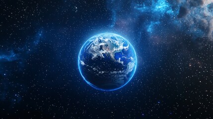 Fototapeta premium Earth in space with a blue glow and stars in the background