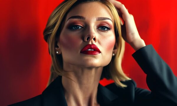 A Woman with Blonde Hair and Red Lips Looking Over Her Shoulder