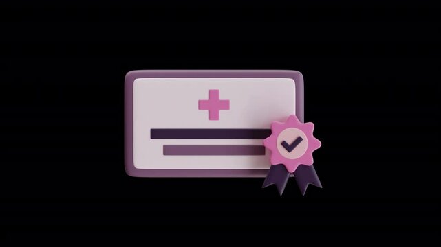 Illustration of a Health Certificate with Badge 3D Icon Animation