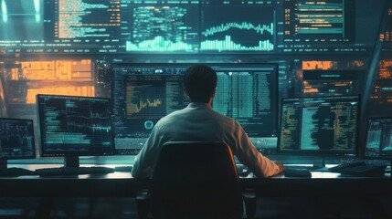 Cybersecurity Professional Working on Multiple Monitors