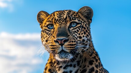 Obraz premium Leopard looking at the camera with a blue sky background