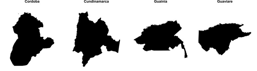 Cordoba, Cundinamarca, Guainia, Guaviare outline maps