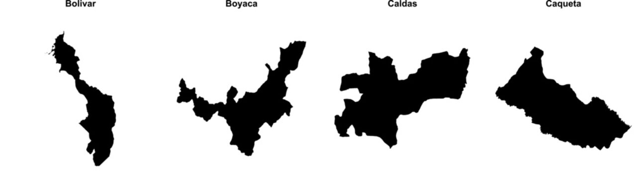 Bolivar, Boyaca, Caldas, Caqueta outline maps