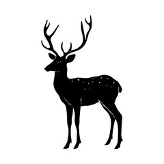 Obraz premium Silhouette of a deer with large antlers on a white background. Vector illustration