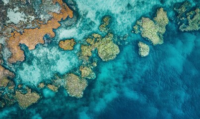 Aerial view of tropical blue barrier reef