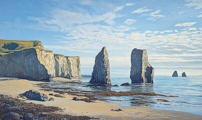 Pier and sea stacks from the shores of Bour,
