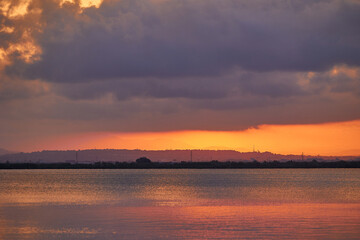 Wonderful sunset view on Albufera Lake in Spain