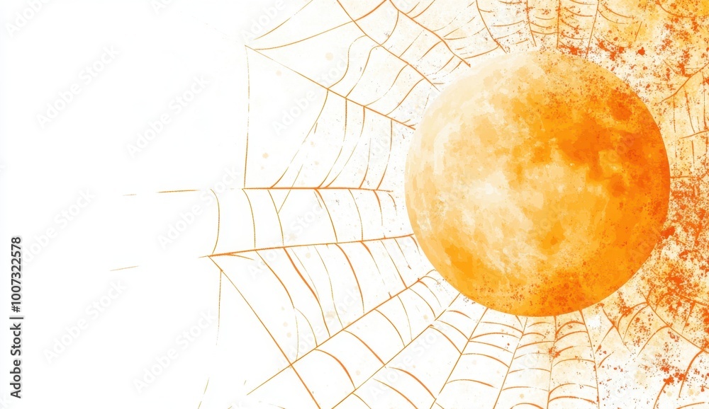 Wall mural halloween background with spider webs and a full moon range color scheme, white space on the left si