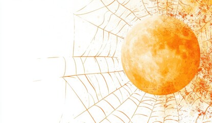 Obraz premium Halloween background with spider webs and a full moon range color scheme, white space on the left side Generative AI