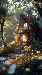 Fototapeta premium Magical fairy home nestled vibrant green forest picture