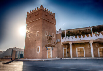 Saudi Arabia, Hail, Mashar, Nov 11 2021. A gate of Mashar Park showcasing a traditional tower...