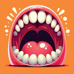 Monster mouth with tongue. Mouth with teeth closeup. Halloween scary and horror mouth monster teeth and tongue in mouth closeup. Monster square avatar. Cute monster mouth on orange background © Nataliia