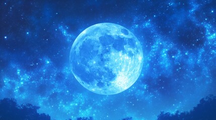 Obraz premium Blue full moon against milky way galaxy 