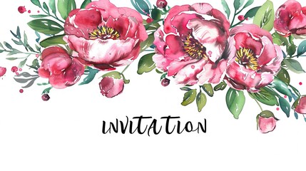Elegant floral invitation design featuring pink peonies and greenery ideal for weddings or special occasions