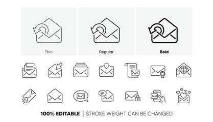 Newsletter, E-mail, Correspondence. Mail message line icons. Communication linear icon set. Line icons set. Vector