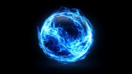 Fototapeta premium Abstract Blue Energy Sphere, Fire Ball on Black Background