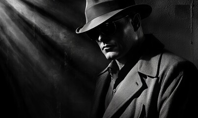 Classic black and white movie of a male detective