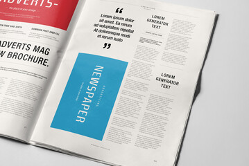 Newspaper Advertising Banner on Magazine, Brochure Mockup 3D Rendering