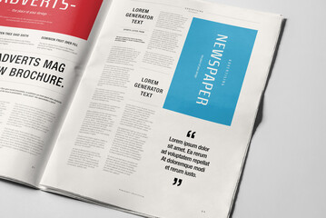 Newspaper Advertising Banner on Magazine, Brochure Mockup 3D Rendering