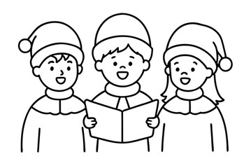 Joyful Vector Illustration of Three Kids Harmonizing Christmas Carols
