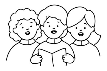 Heartwarming Vector Illustration of Three Kids Singing Christmas Carols
