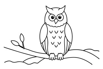 Majestic Owl Perched on a Branch Vector Illustration of Nature’s Night Guardian
