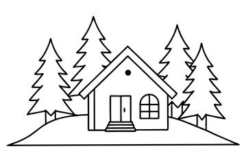 Fototapeta premium Serene Winter Retreat Nestled Among Snowy Pines in a Vector Illustration 