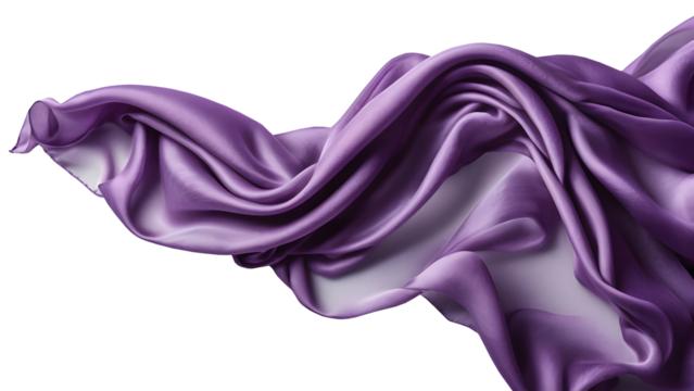 A floating purple silk cloth isolated on a transparent or white background.