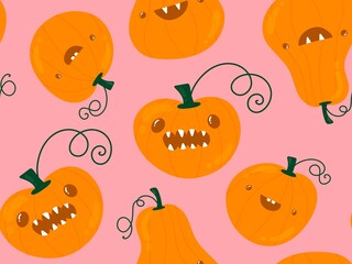 Halloween cute pumpkins seamless monsters pattern for wrapping paper and fabric