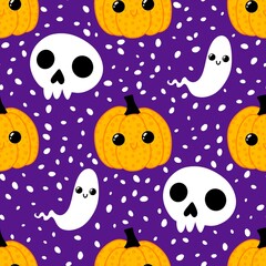 Halloween cute pumpkins seamless monsters pattern for wrapping paper and fabric