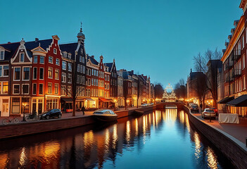 Obraz premium The beautiful image of the Amsterdam city and houses